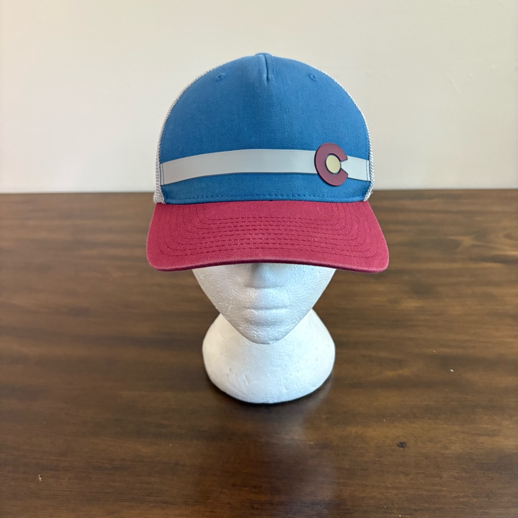Yupoong Mens Snapback Trucker Hat Blue And Red Colorado Flag Hat
